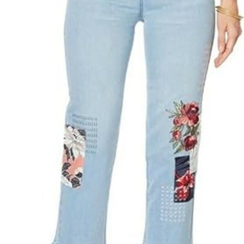 NWT DG2 Diane Gilman Stretch Embroidered Cropped Jean 654-662 Chambray Size 14